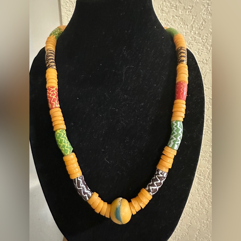 Authentic Krobo Cedi Glass Necklace from Ghana